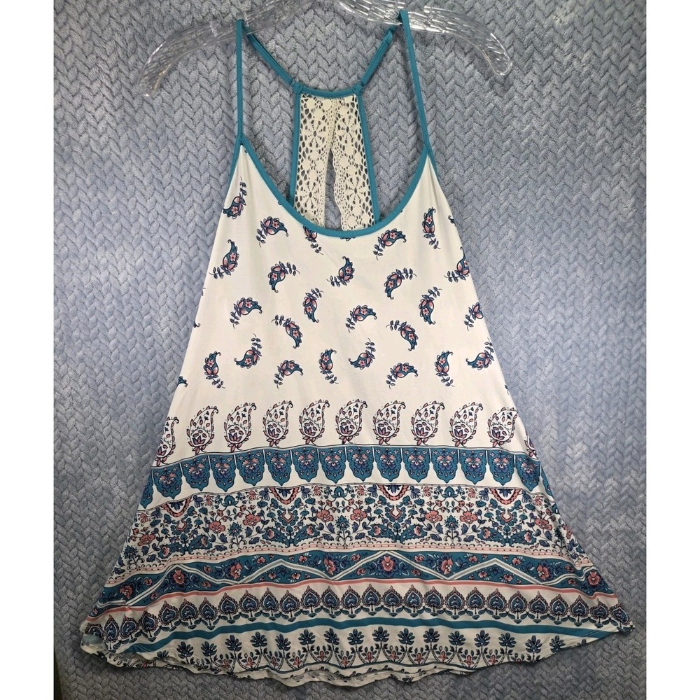 In Bloom By Jonquil Womens Blue Floral Patterned Tank Top Scoop Neck Size Medium